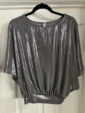 Women's Shimmery Metallic Grey Top